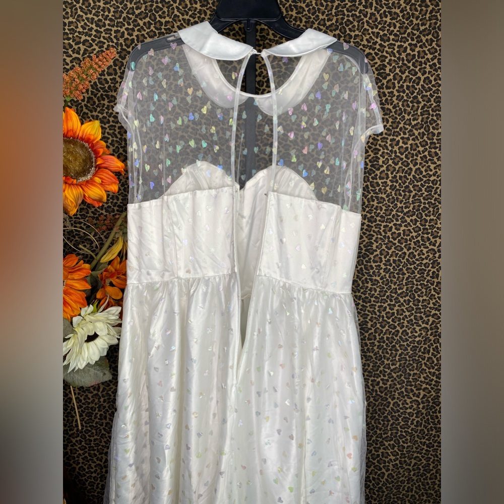 ❌SOLD❌🦋B2G1🦋UNIQUE VINTAGE White & Iridescent Heart Bridal Swing Dress  | 3XL - Picture 9 of 12